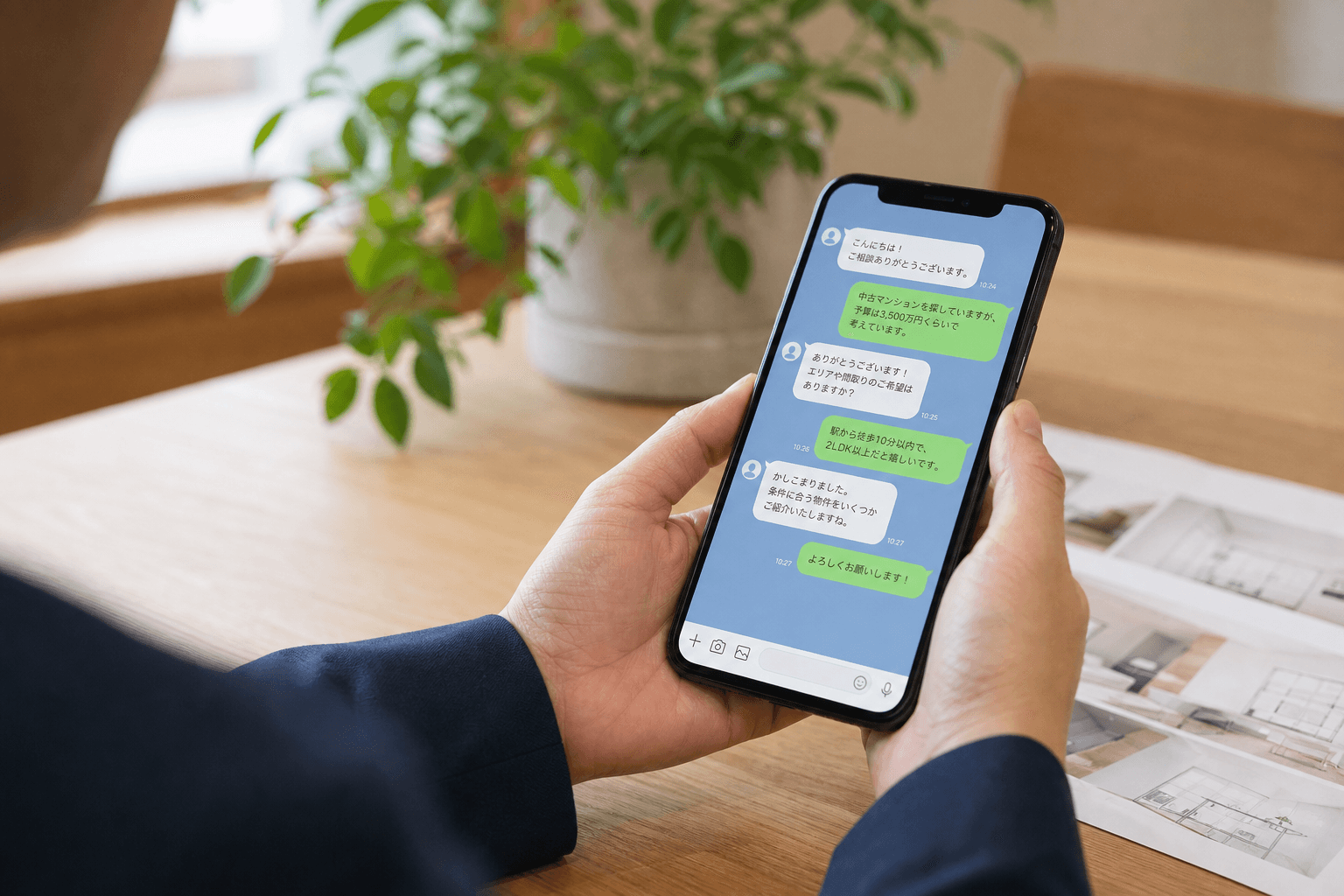スマートフォンでLINE相談する様子